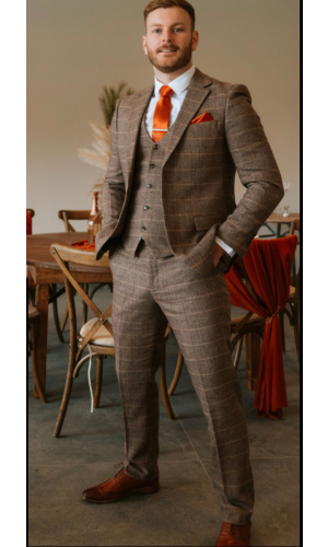 Sherlock Tan Check Wool Blend Suit