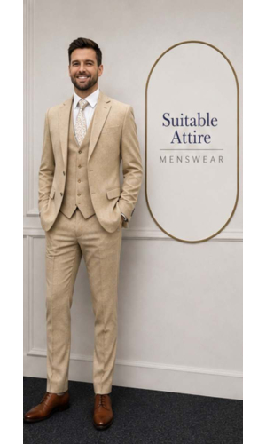 Charles Grey Beige 50/50 Wool Blend Tweed Herringbone Suit