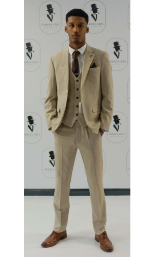 Charles Grey Beige 50/50 Wool Blend 3 Piece Suit