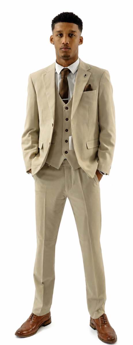 Charles Grey Beige 50/50 Wool Blend Tweed Herringbone Suit - Image 2