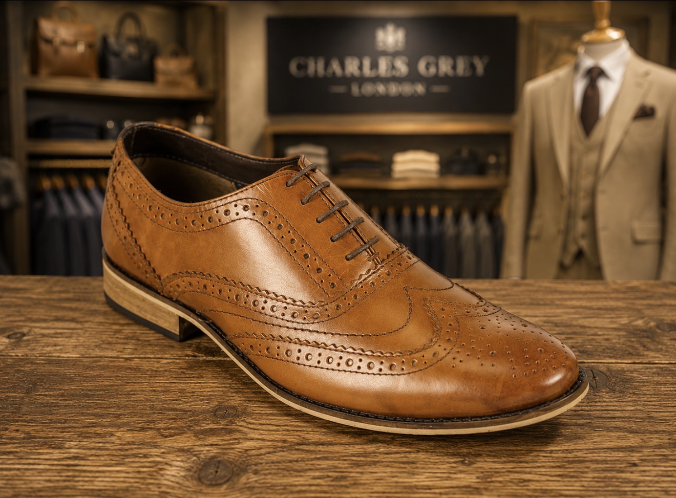Front Diego Tan Leather Brogue - Image 3