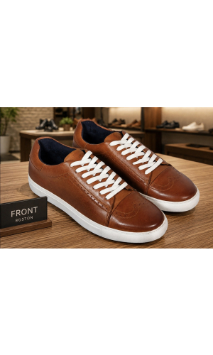 Front Boston Leather Cupsole Casual Trainer Shoe