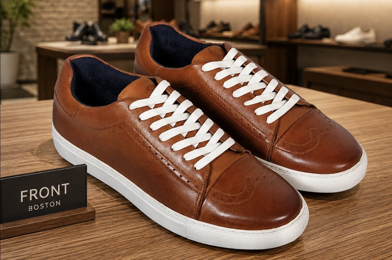 Front Boston Leather Cupsole Casual Trainer Shoe